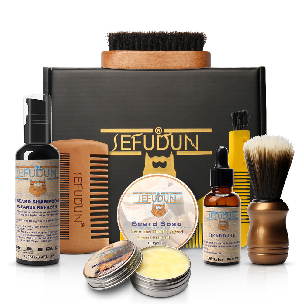 7cffe328-f4e2-4759-890b-f9132e47b690.jpg Men Barba Beard Kit Beard Care Set Styling Tool Styling Scissors Beard Oil Comb Moustache Balm Moisturizing Wax - Image 5