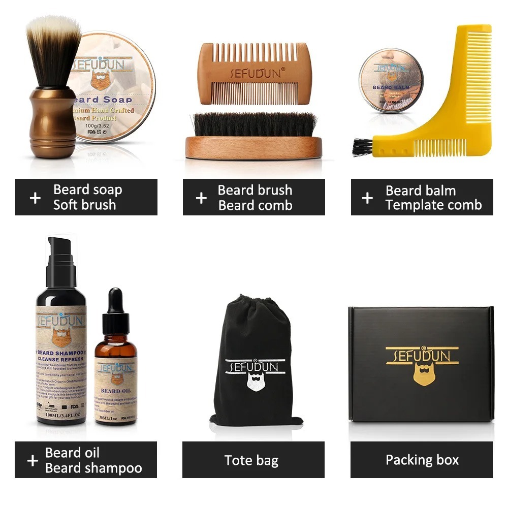 a119fa52-18cb-4794-aed9-464c265e9542.jpg Men Barba Beard Kit Beard Care Set Styling Tool Styling Scissors Beard Oil Comb Moustache Balm Moisturizing Wax - Image 4