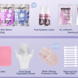Hot Wax Hair Removal Accessories With Silicone Scraper, Wooden Stick , 8 Packs Of Wax Beans, Soothing Lotion, Soothing Ice Mask, Non-Woven Fabric, Disposable Gloves, Waxing Pot Washers, Nose Hair Stic
