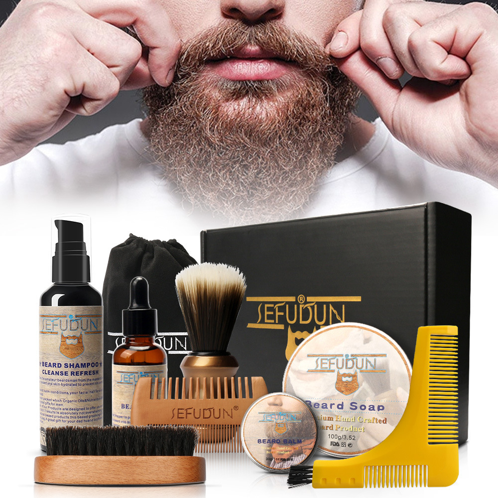 d96b1ddb-de6c-4778-82f1-b82246457ada.jpg Men Barba Beard Kit Beard Care Set Styling Tool Styling Scissors Beard Oil Comb Moustache Balm Moisturizing Wax