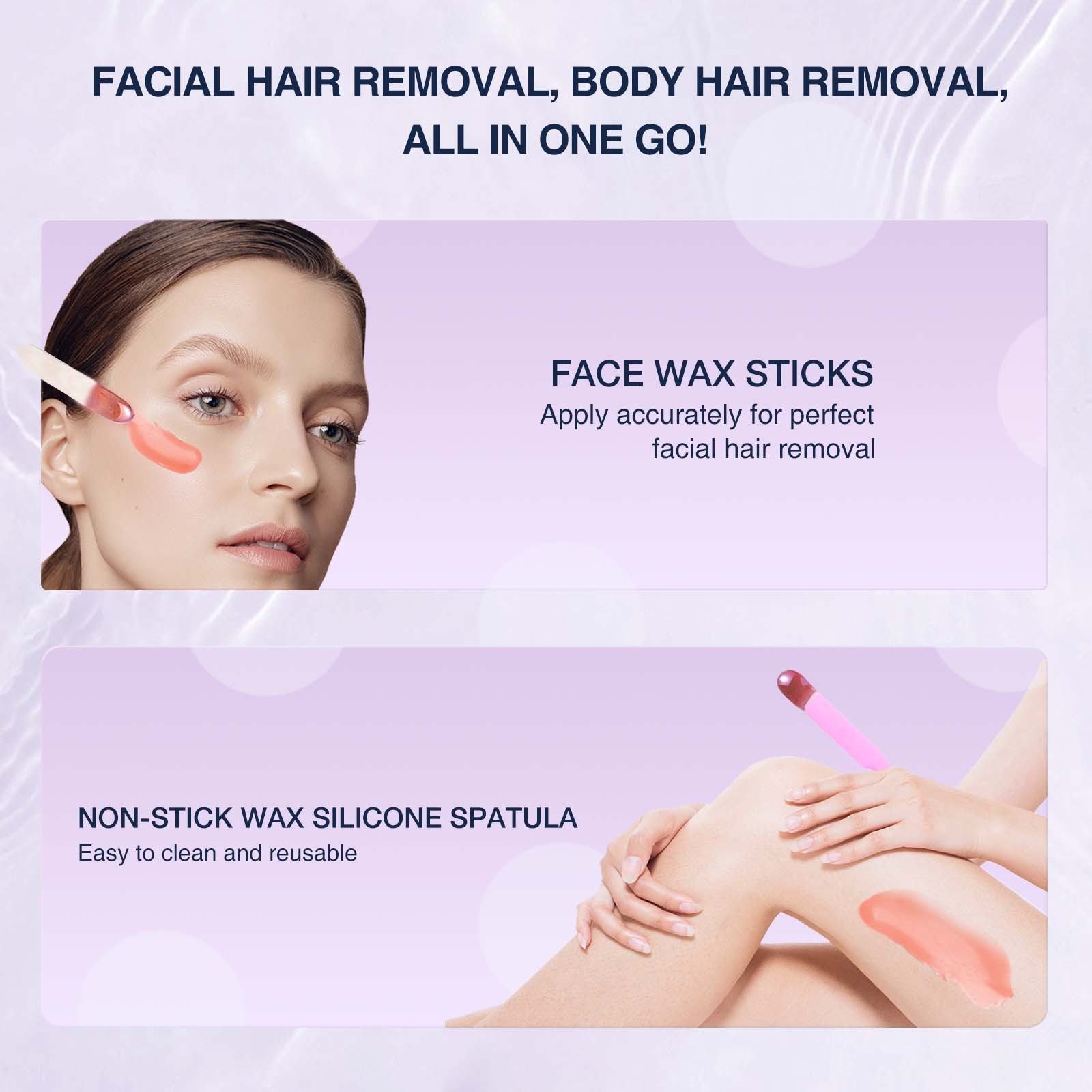 5ad50e83-8d4e-4b4a-9a3f-f9f57bedb238.jpg Waxing Kit WUWUVISTA Hair Removal Wax Kit Wax Melt Warmer Waxing Beads For Face, Brazilian, Full Body, Bikini 19 Items - Image 5