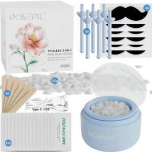 mini nose & face wax kit for men & women | painless face hair removal | usb portable warmer | blue